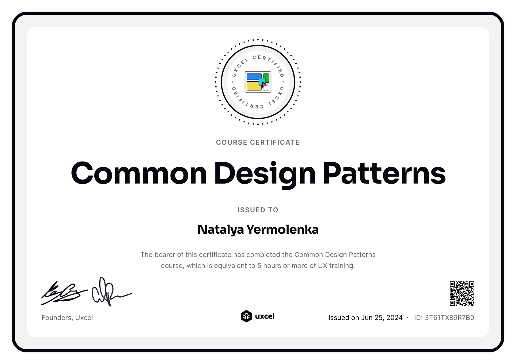 Natalya Yermolenka's certificate